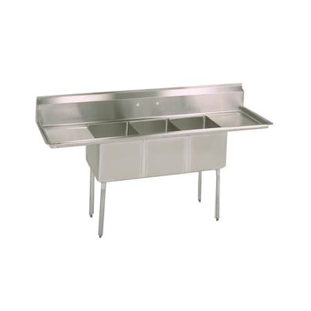 Bk Resources Three Compartment Economy Sink 18 in x 18 in, 3, 2, Free Standing, Stainless Steel ES-3-18-12-18T
